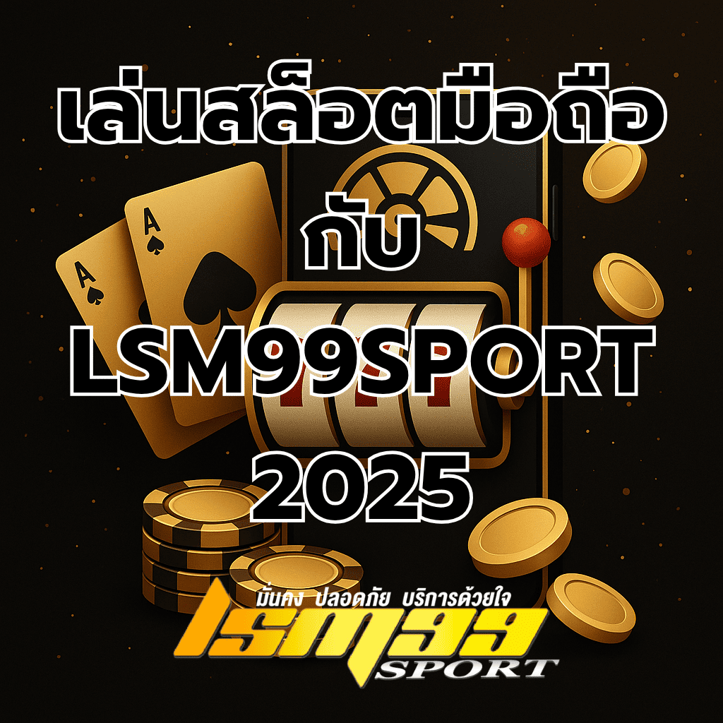 ภาพตกแต่งธีมดำทอง แสดงสล็อตมือถือที่มีเลข 777 อยู่บนหน้าจอ ล้อมรอบด้วยเหรียญทอง ไพ่เอซ และชิปคาสิโน สื่อถึงความหรูหราและความสะดวกของการเล่นสล็อตออนไลน์บนมือถือ lsm99sport